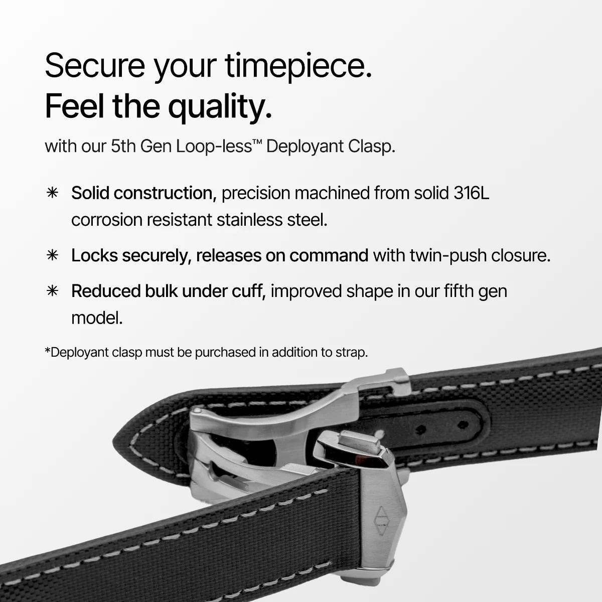 5th Gen Loop-less Deployant Clasp with text on a white background