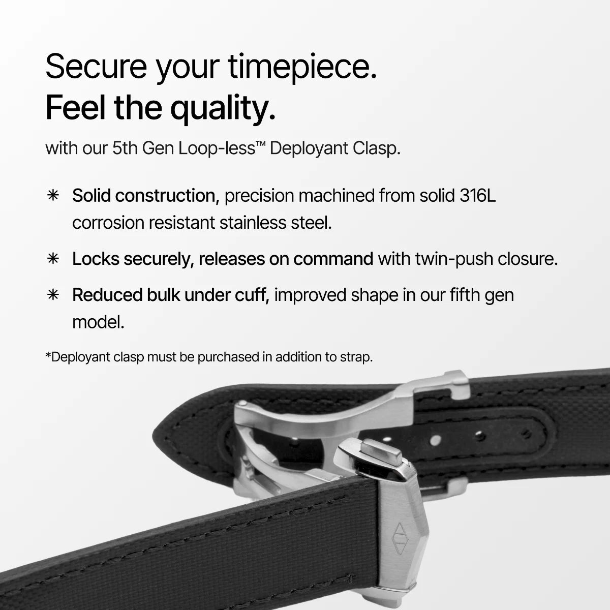 5th Gen Loop-less Deployant Clasp with text on a white background