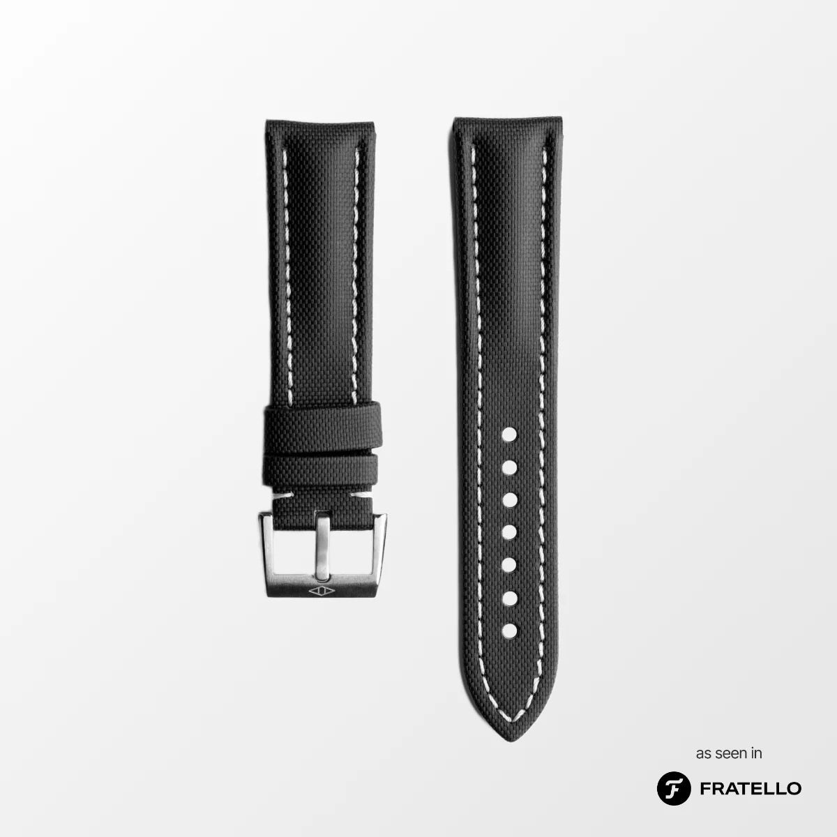 Black watch strap with white stitching