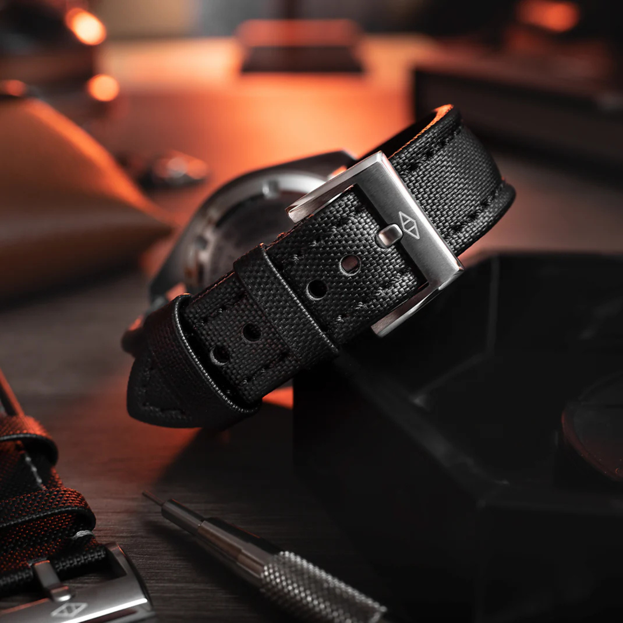Classic | Black Sailcloth Watch Strap with Black Stitching