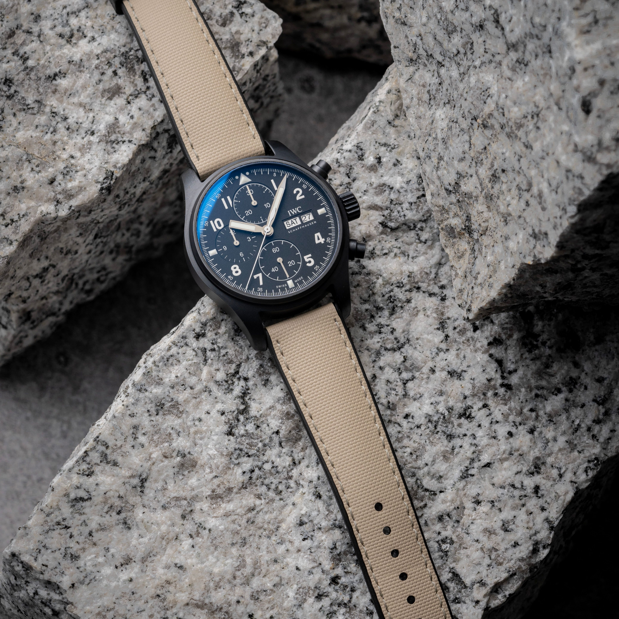 HydroFlex™ Sand Beige Hybrid FKM Watch Strap With White Stitching