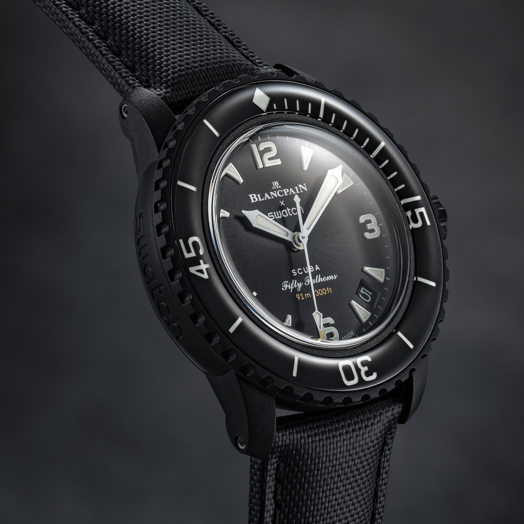 Loop-Less™ Black Sailcloth Watch Strap with Black Stitching