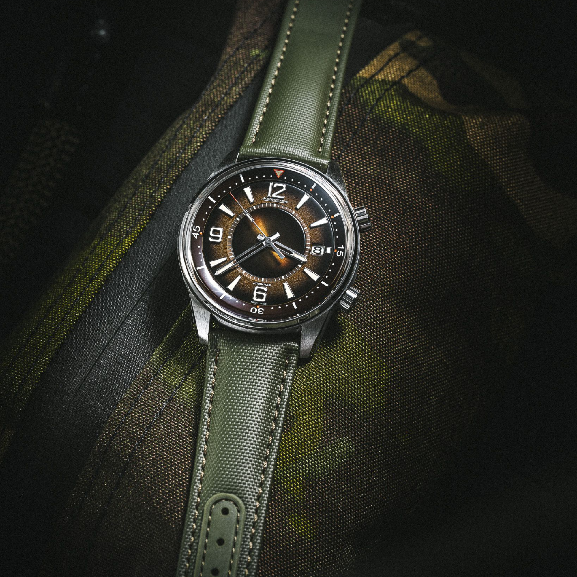 Loop-Less™ Khaki Green Sailcloth Watch Strap with Green Stitching