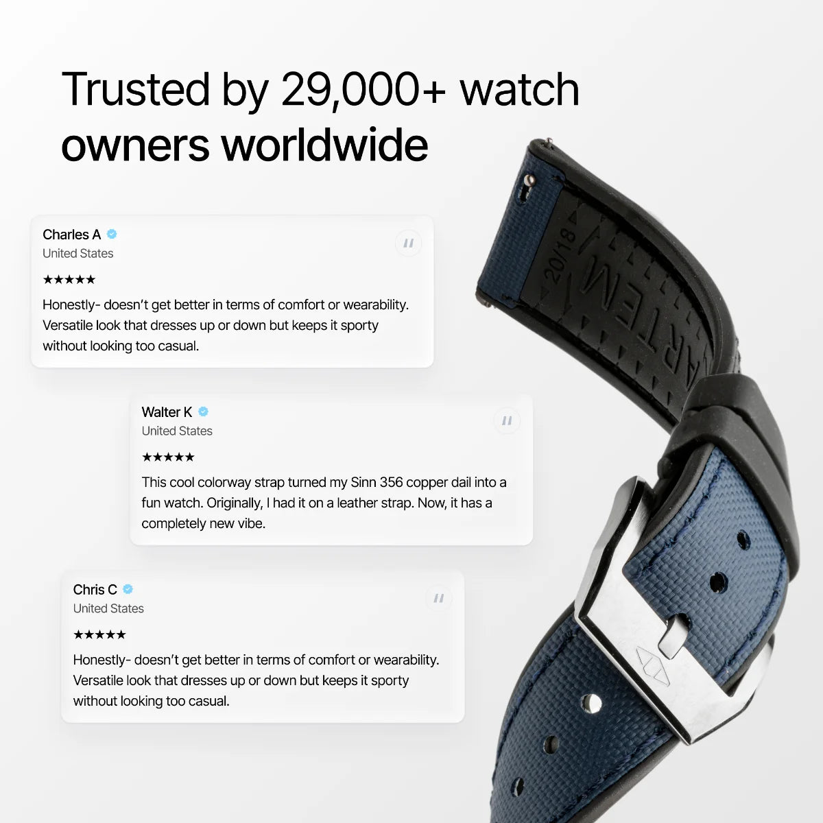 HydroFlex™ Navy Blue Hybrid FKM Watch Strap With Blue Stitching