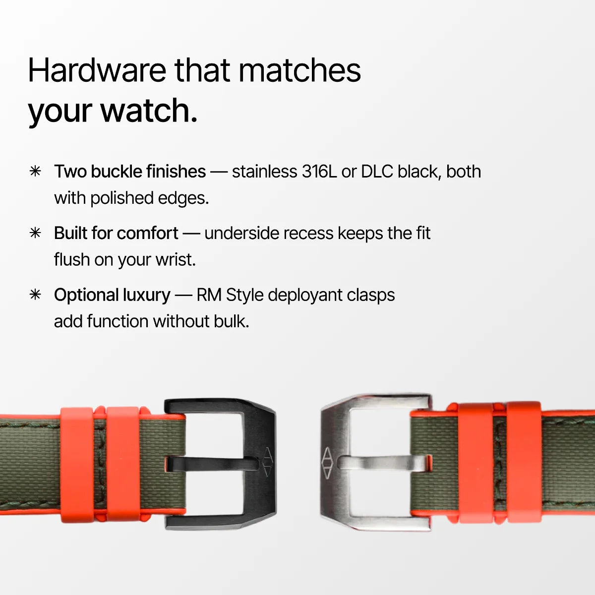HydroFlex™ Khaki Green & Orange Hybrid FKM Watch Strap With Green Stitching