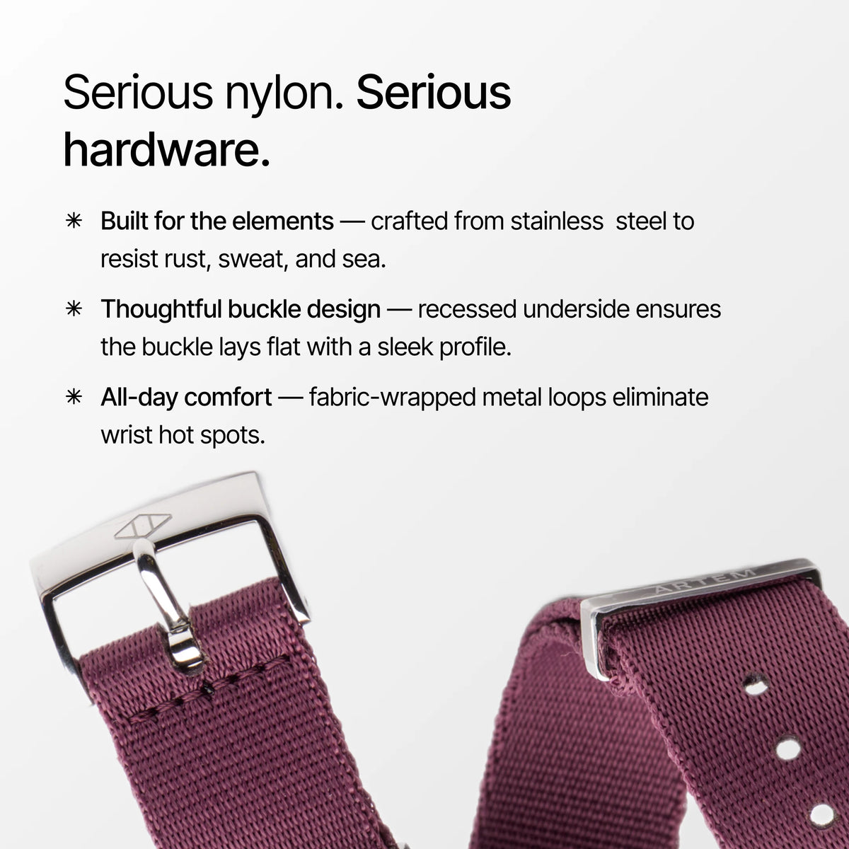 Burgundy Nylon Watch Strap hardware info