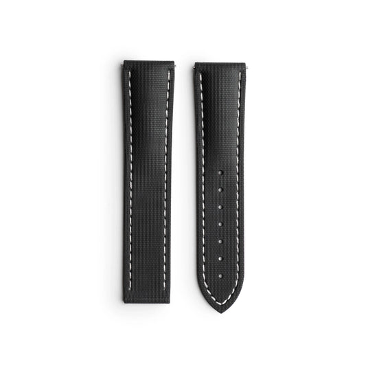 Loop-less™ HydroFlex™ Black Sailcloth Watch Strap with White Stitching