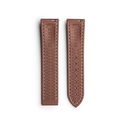 Loop-less™ HydroFlex™ Brown Sailcloth Watch Strap with White Stitching