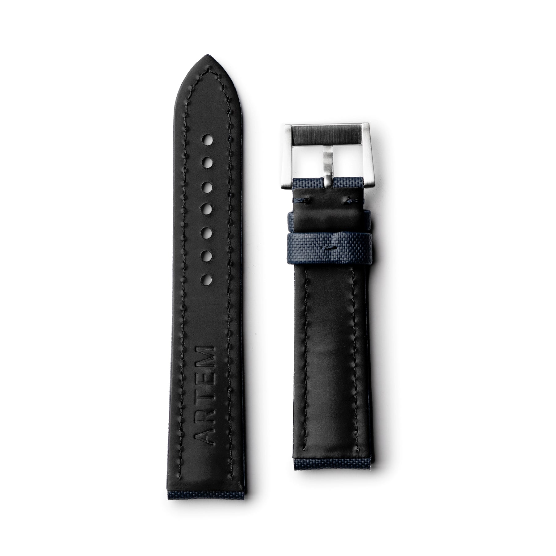 Classic Navy Blue Sailcloth Watch Strap with Navy Blue Stitching