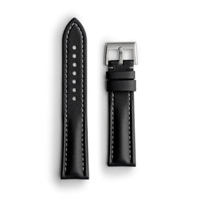 Classic Black Sailcloth Watch Strap with Grey Stitching