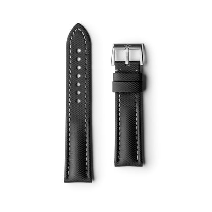 Classic Black Sailcloth Watch Strap with Grey Stitching