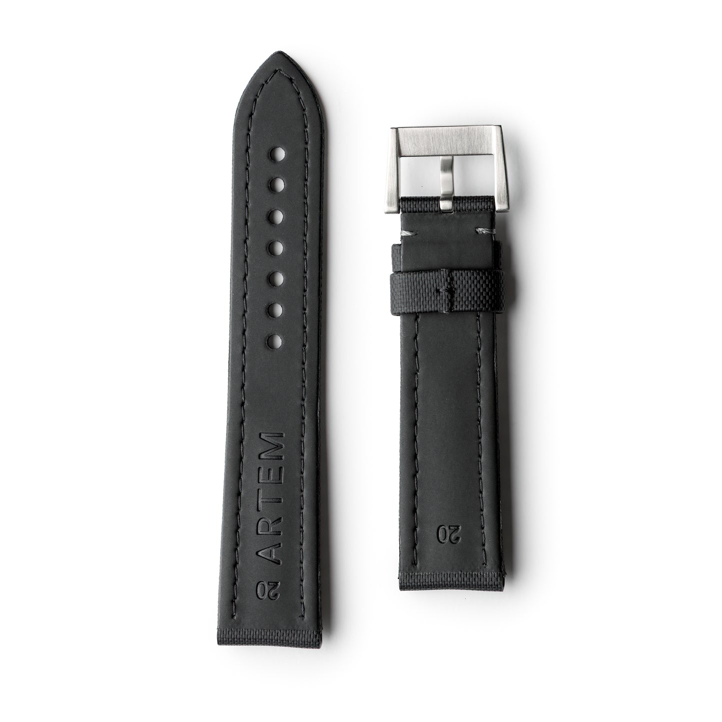 Classic Black Sailcloth Watch Strap with Grey Stitching