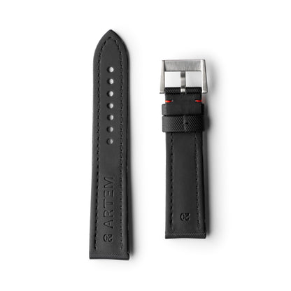 Classic Black Sailcloth Watch Strap with Red Stitching