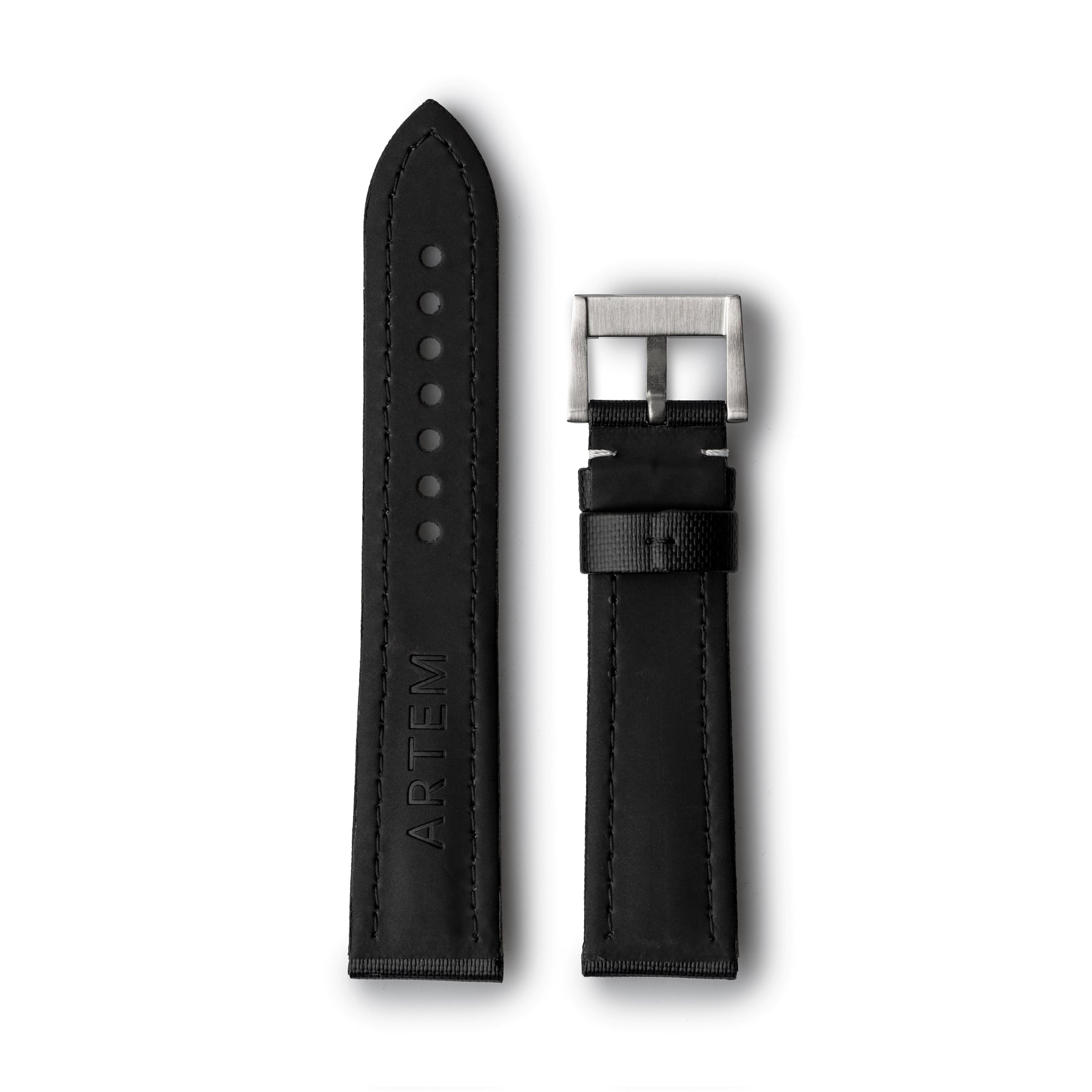 Classic Black Sailcloth Watch Strap with White Stitching