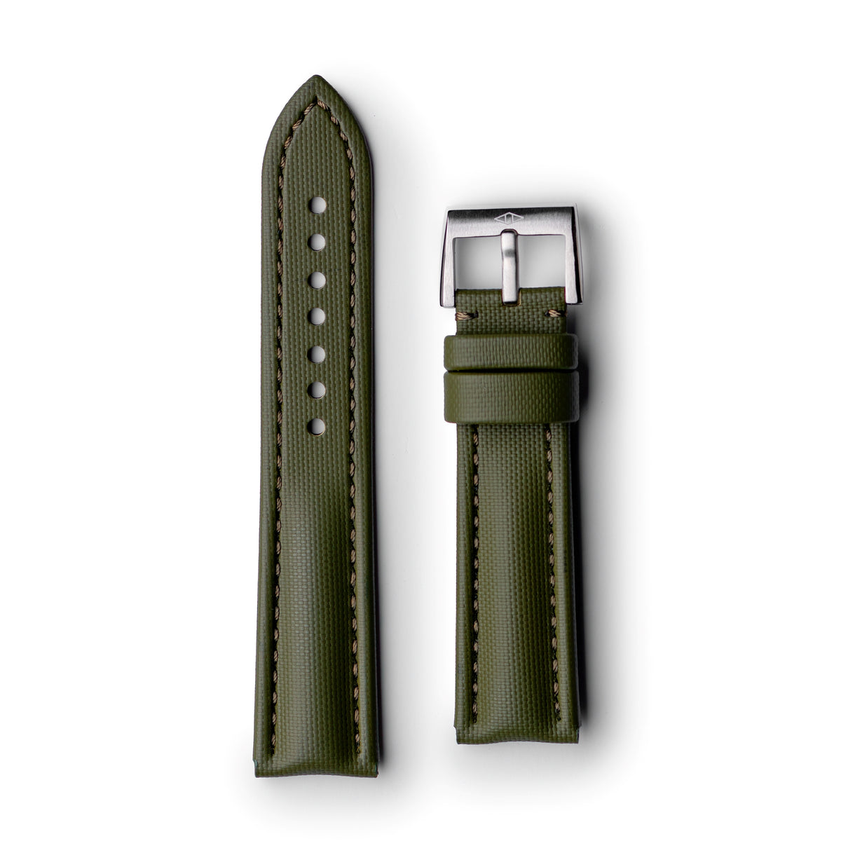 Classic Khaki Green Sailcloth Watch Strap with Green Stitching
