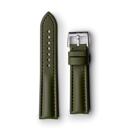 Classic | Khaki Green Sailcloth Watch Strap with Green Stitching
