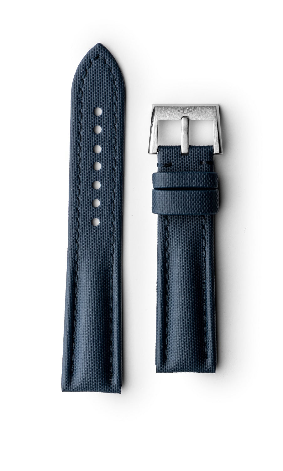 Loop-less navy blue saicloth watch strap with navy blue stiching