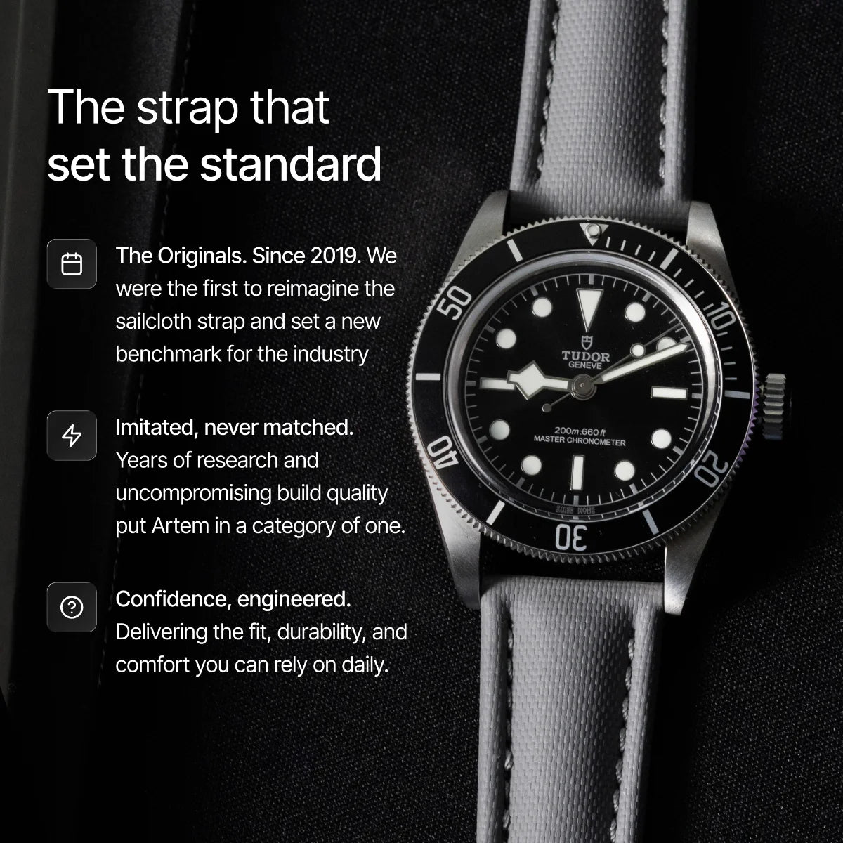 Tudor watch with leather strap on a black background