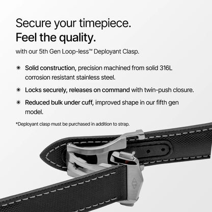 5th Gen Loop-less Deployant Clasp with text on a white background