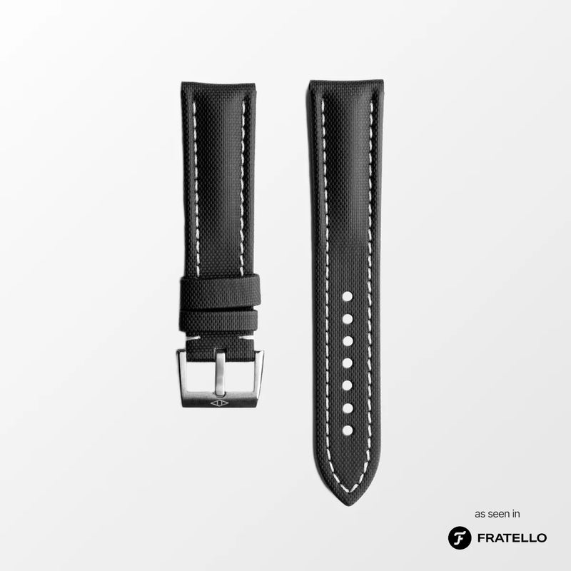 Classic | Black Sailcloth Watch Strap with White Stitching