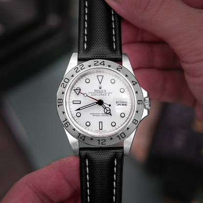 Classic | Black Sailcloth Watch Strap with White Stitching