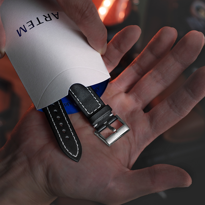 Classic | Black Sailcloth Watch Strap with White Stitching
