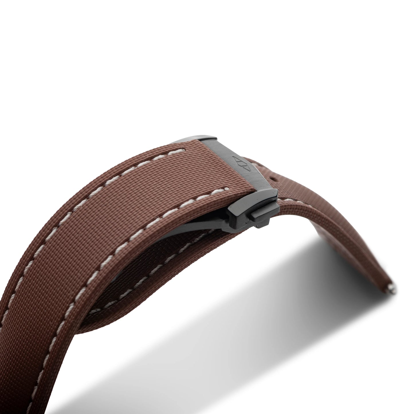 Loop-less™ HydroFlex™ Brown Sailcloth Watch Strap with White Stitching