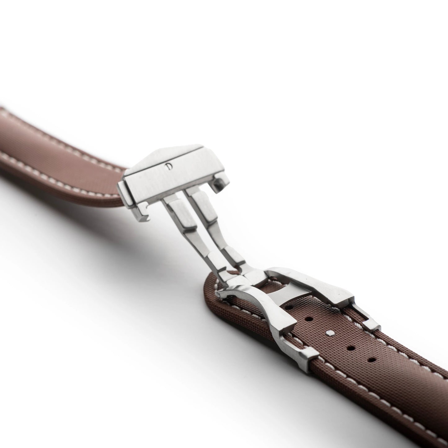 Loop-less™ HydroFlex™ Brown Sailcloth Watch Strap with White Stitching