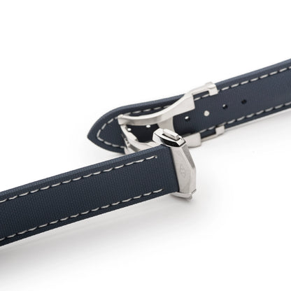 Loop-less™ HydroFlex™ Blue Sailcloth Watch Strap with White Stitching