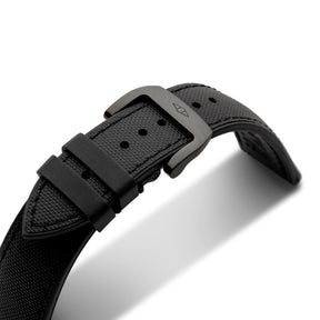 HydroFlex Black Hybrid FKM Watch Strap With Black Stitching