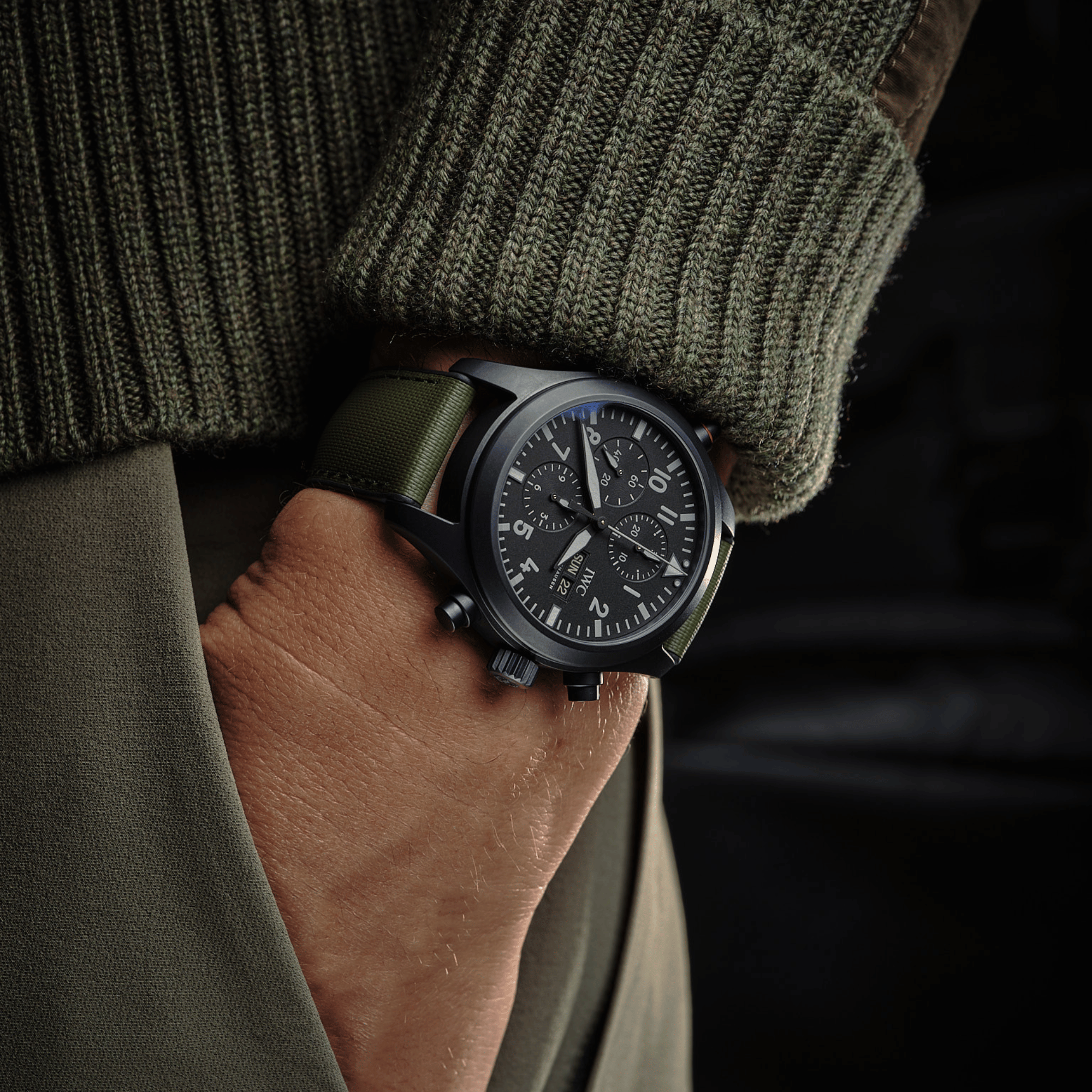HydroFlex™ Khaki Green Hybrid FKM Watch Strap With Green Stitching