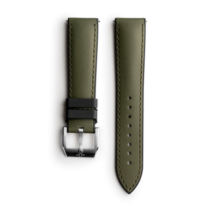 HydroFlex™ Khaki Green Hybrid FKM Watch Strap With Green Stitching