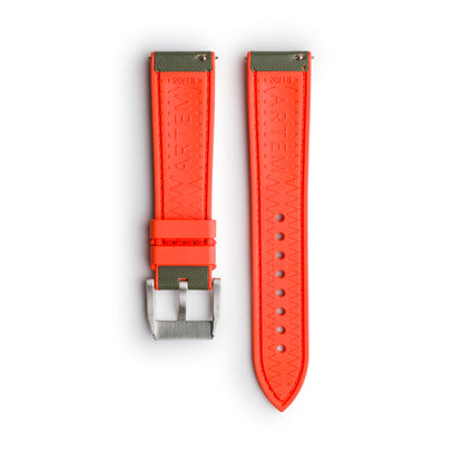 HydroFlex™ Khaki Green & Orange Hybrid FKM Watch Strap With Green Stitching