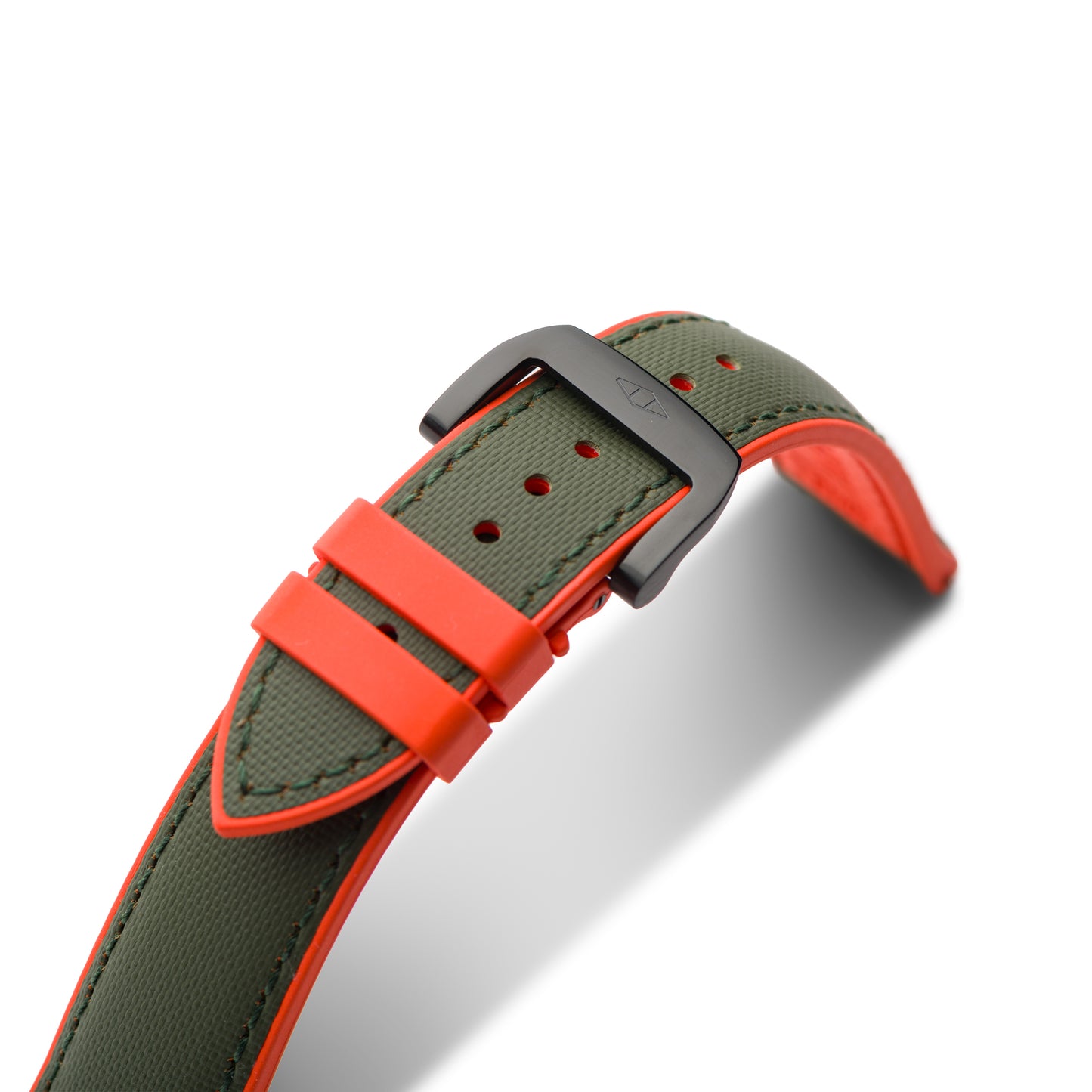 HydroFlex™ Khaki Green & Orange Hybrid FKM Watch Strap With Green Stitching