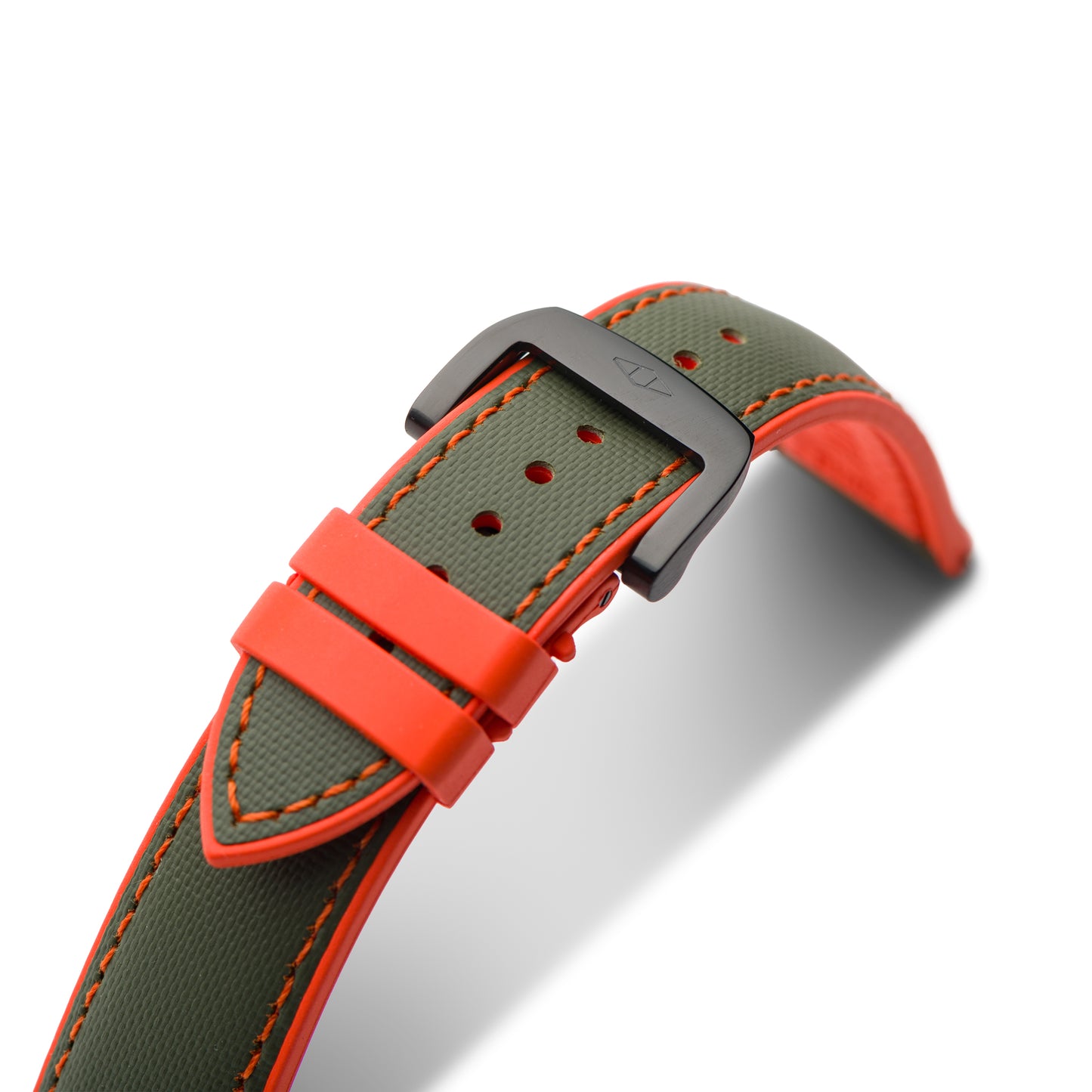 HydroFlex™ Khaki Green & Orange Hybrid FKM Watch Strap With Orange Stitching