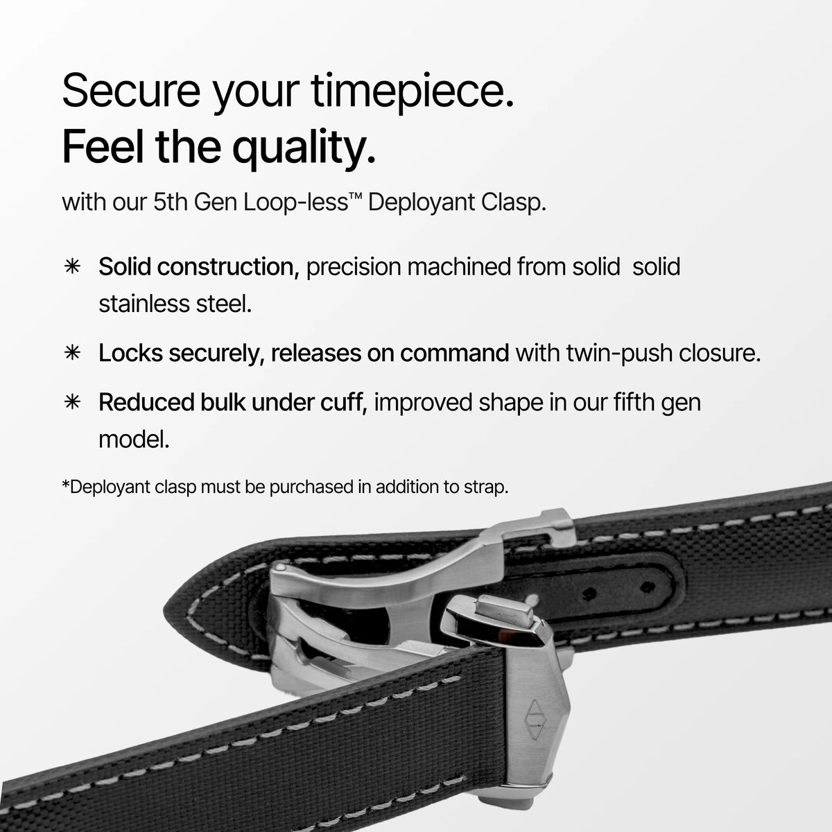 5th Gen Loop-less Deployant Clasp with text on a white background