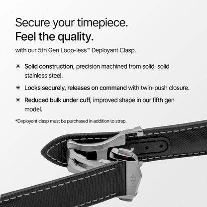 5th Gen Loop-less Deployant Clasp with text on a white background