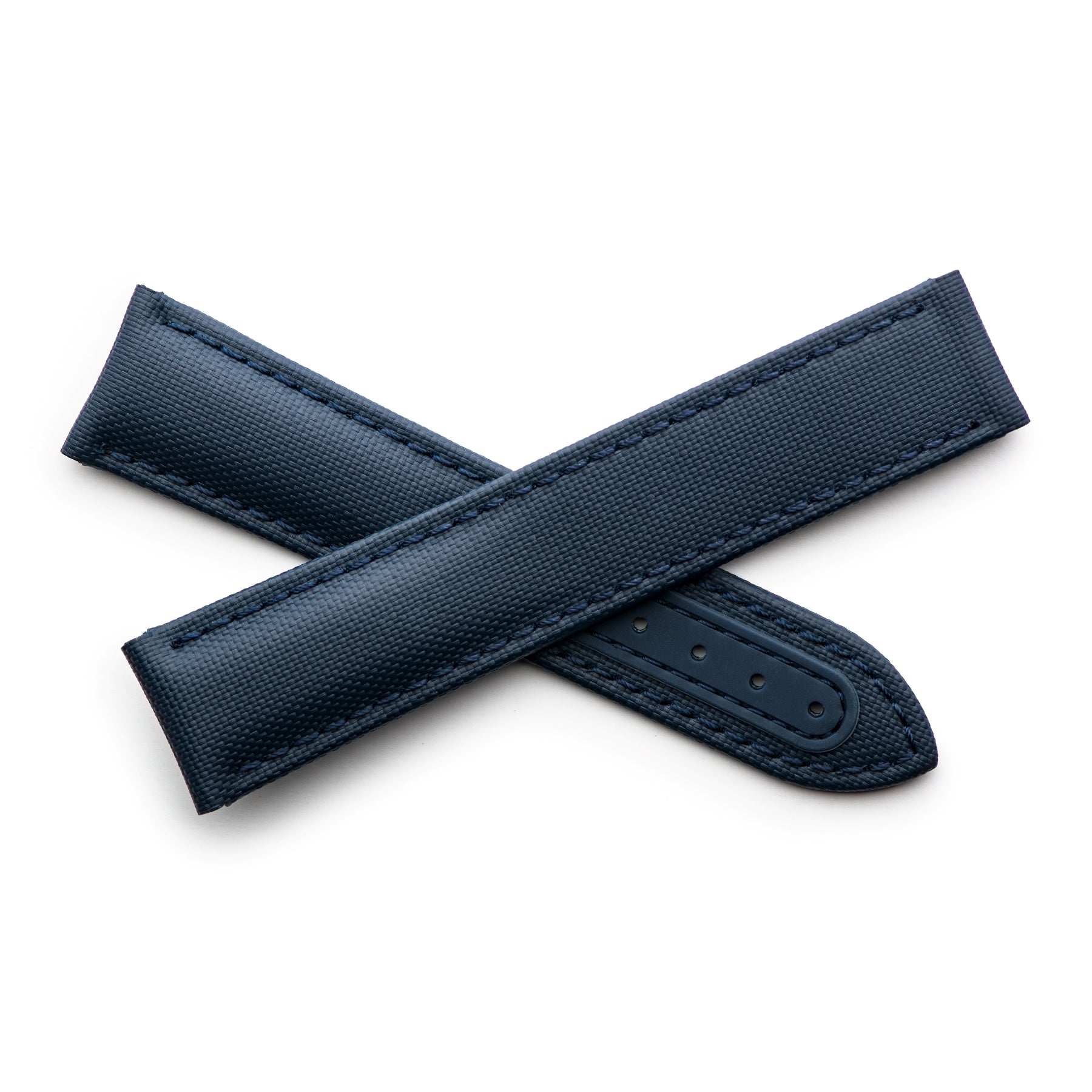Loop-Less Navy Blue Sailcloth Watch Strap with Navy Blue Stitching