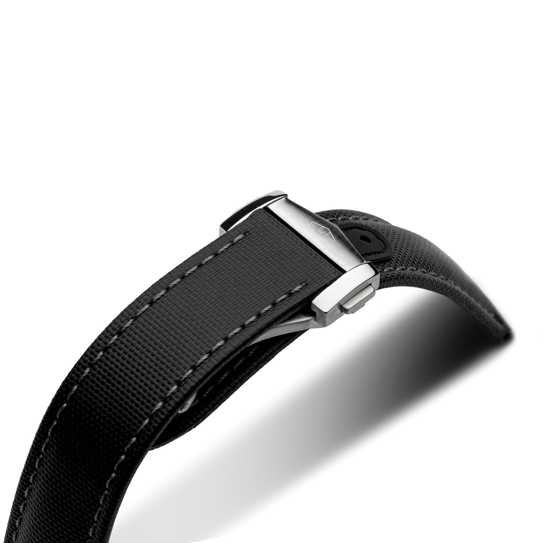 Loop-Less Black Sailcloth Watch Strap with Grey Stitching