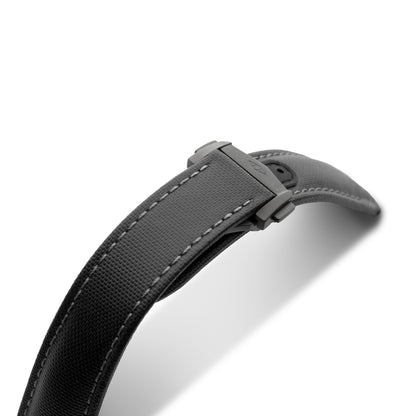 Loop-Less™ Black Sailcloth Watch Strap with Grey Stitching