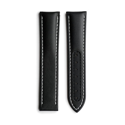 Loop-Less Black Sailcloth Watch Strap with White Stitching