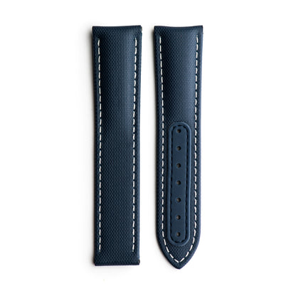 Loop-Less Navy Blue Sailcloth Watch Strap with White Stitching