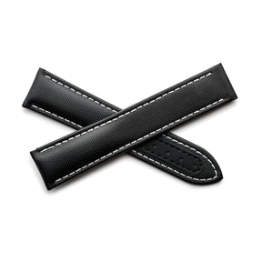 Loop-Less Black Sailcloth Watch Strap with White Stitching