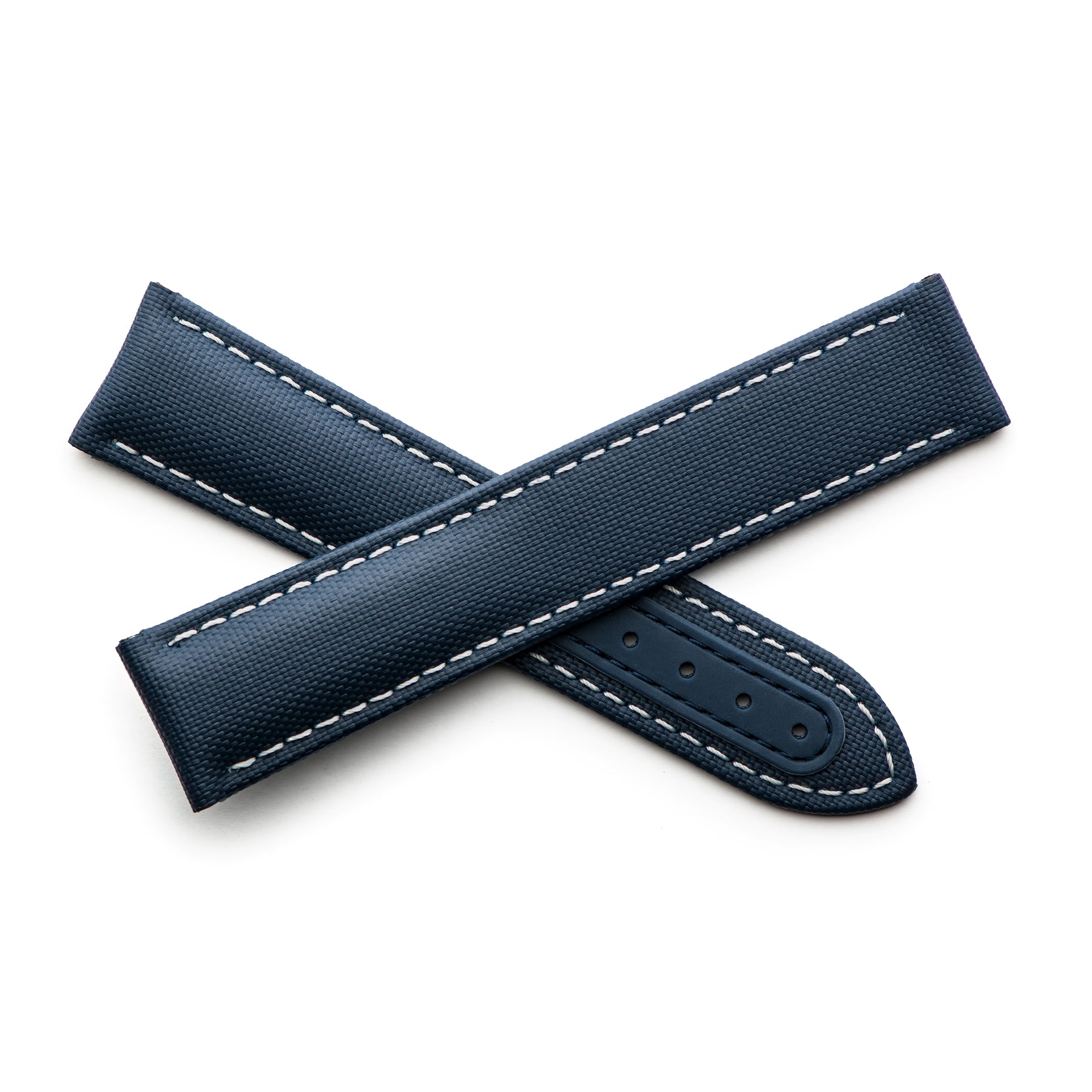 Loop-Less Navy Blue Sailcloth Watch Strap with White Stitching