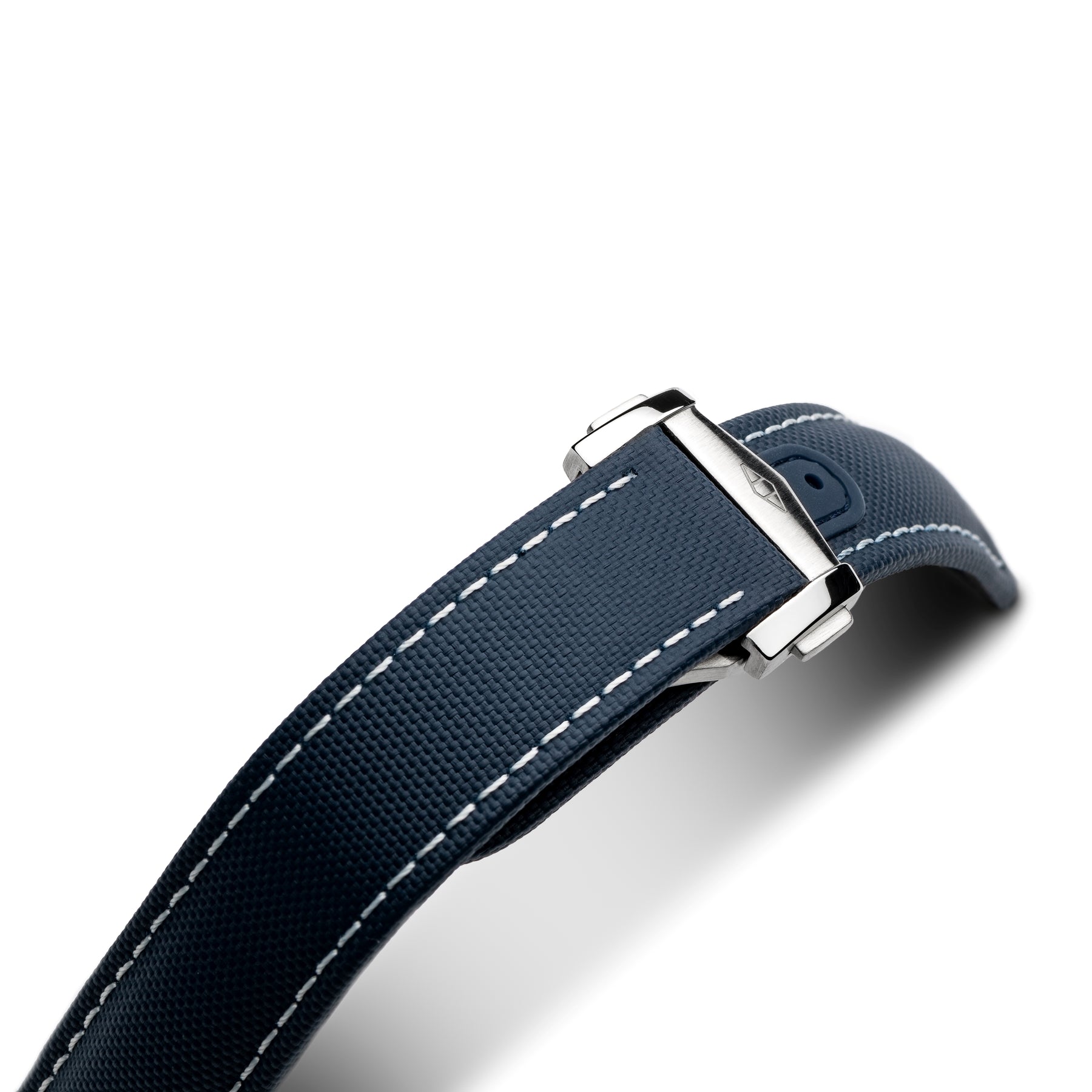 Loop-Less Navy Blue Sailcloth Watch Strap with White Stitching