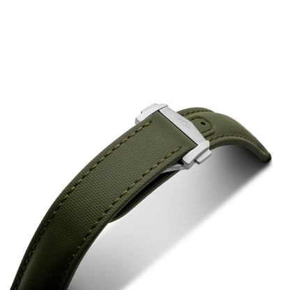 Loop-Less™ Khaki Green Sailcloth Watch Strap with Green Stitching