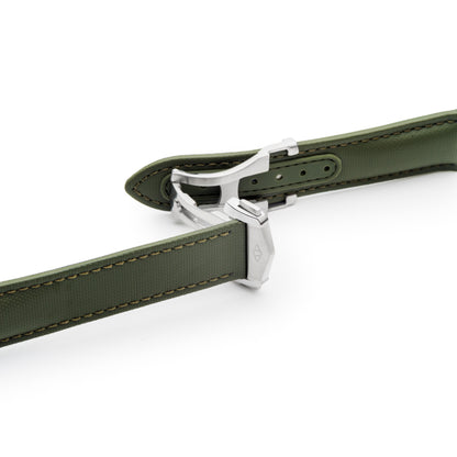 Loop-Less™ Khaki Green Sailcloth Watch Strap with Green Stitching