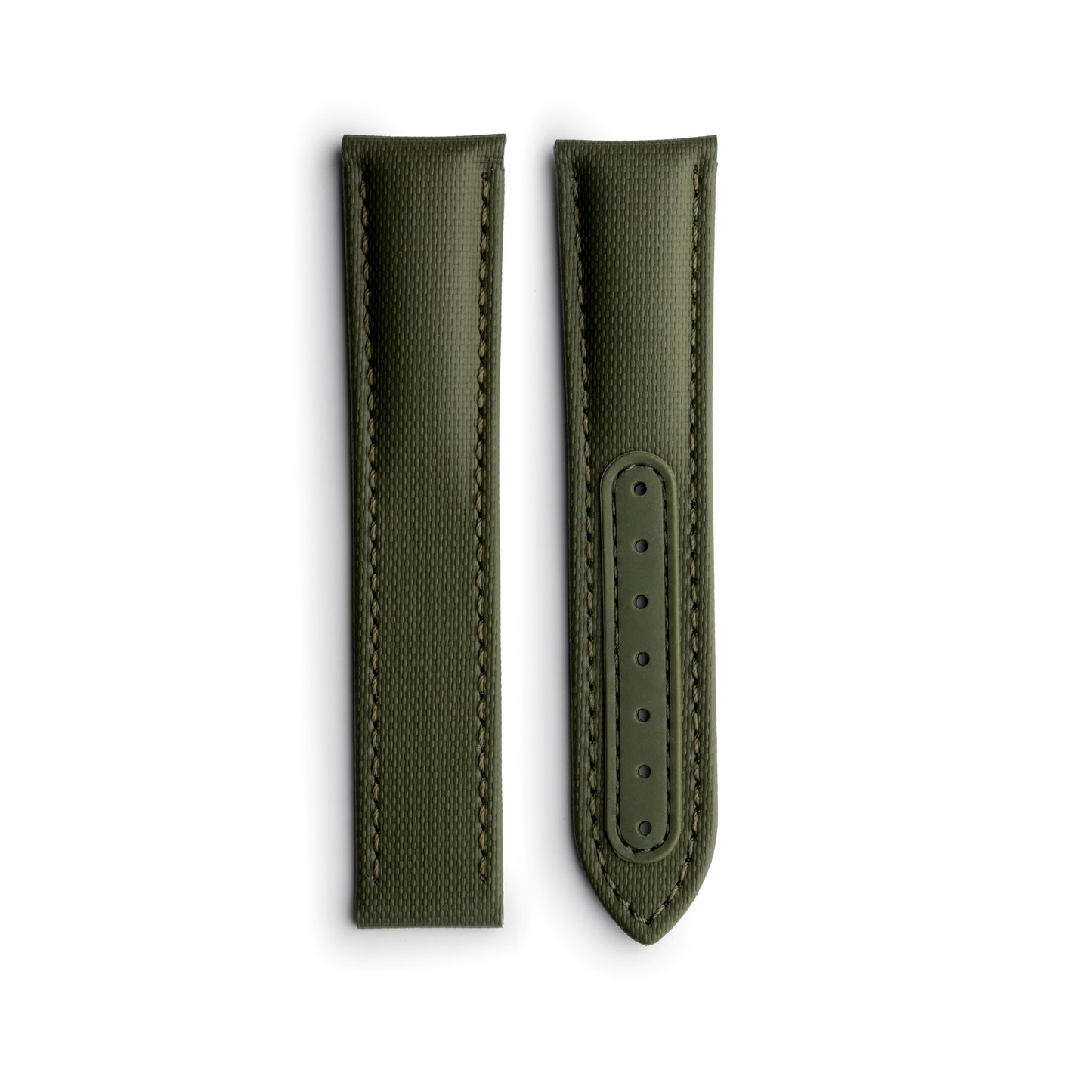 Loop-Less Khaki Green Sailcloth Watch Strap with Green Stitching