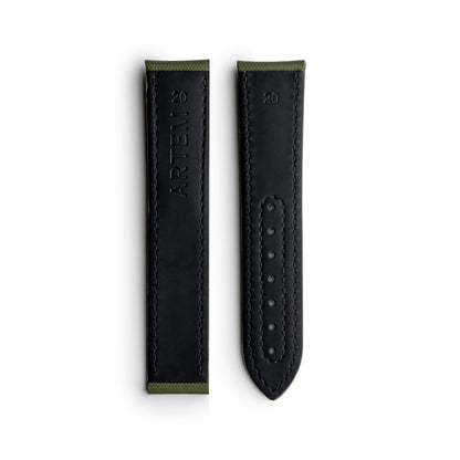 Loop-Less Khaki Green Sailcloth Watch Strap with Green Stitching