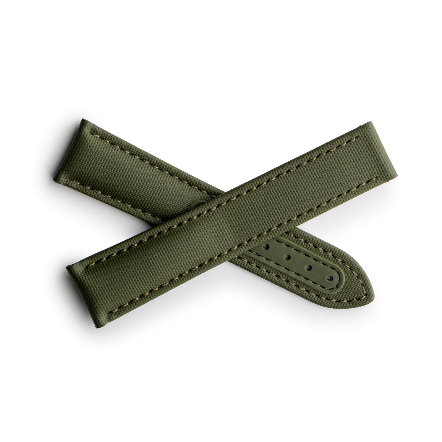 Loop-Less Khaki Green Sailcloth Watch Strap with Green Stitching